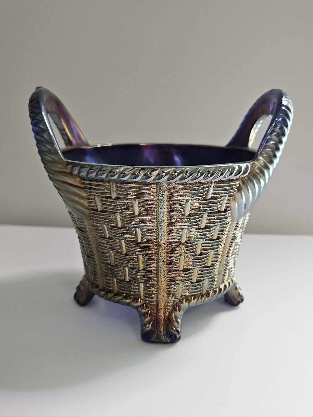 Northwood Iridescent Cobalt Blue Bushel Basket